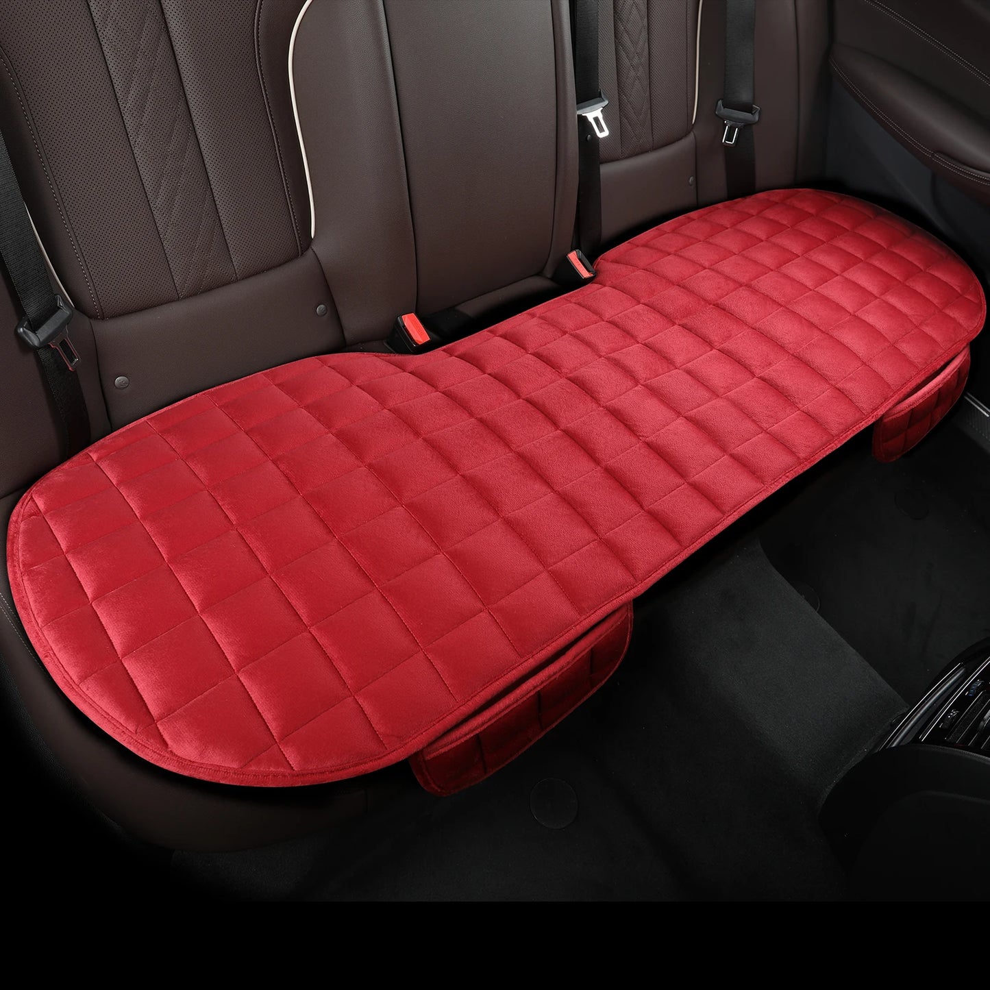 1 pieza de funda de asiento de coche universal bordada a cuadros de pelo corto sin respaldo, cálida y cómoda con bolsa de almacenamiento, adecuada
