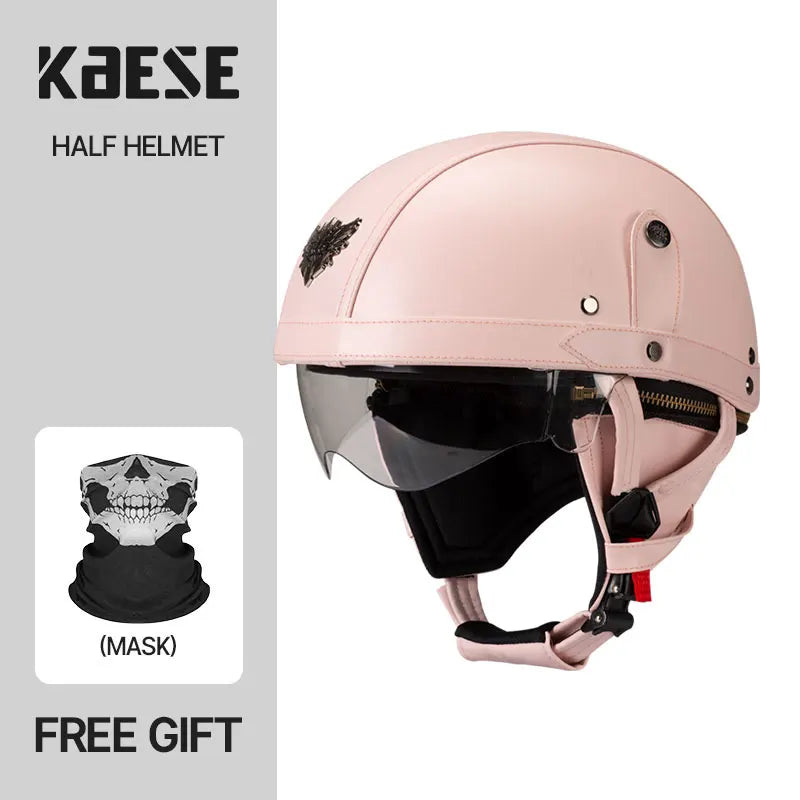 Motorcycle Half-Face Vintage Helmets Men Women Unisex Scooter Summer Helmet Black Brown DOT Approved Helmet