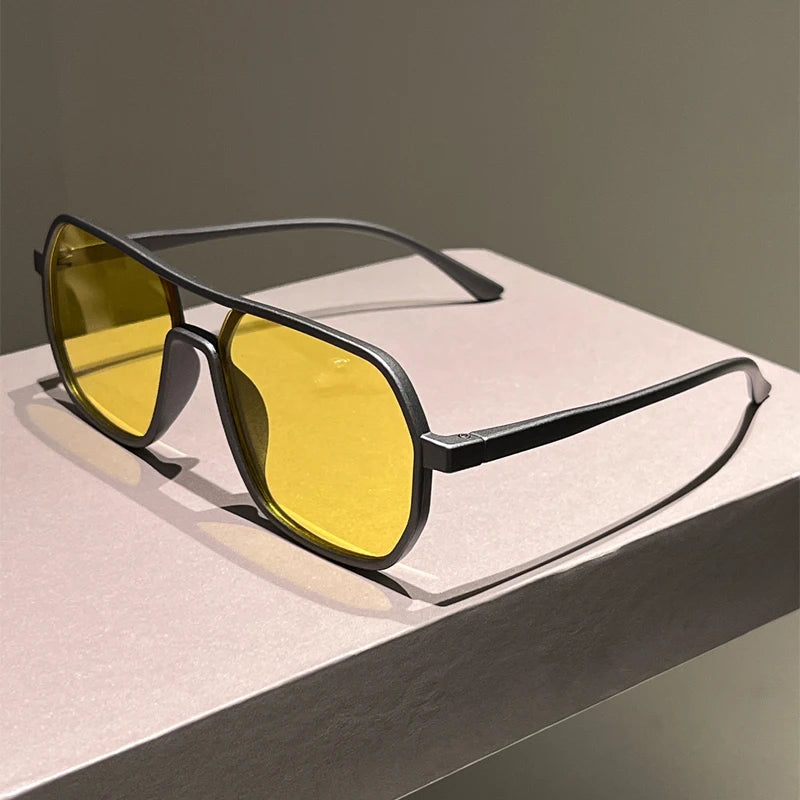 Lunettes de soleil à jante irrégulière homme 2025 — vintage, double pont, miroir, mode, femmes