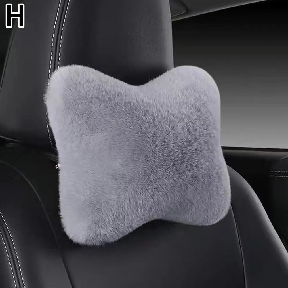 Reposacabezas de asiento de coche de felpa, 8 colores, reposacabezas de coche, cojín de felpa, cálido y cómodo, accesorios de soporte de almohada de cintura, invierno