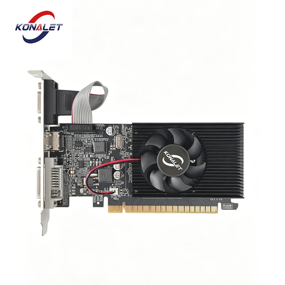 Carte graphique KONALET GT210 1 Go HDMI VGA DVI à profil bas pour PC de bureau, vidéo de bureau, double affichage