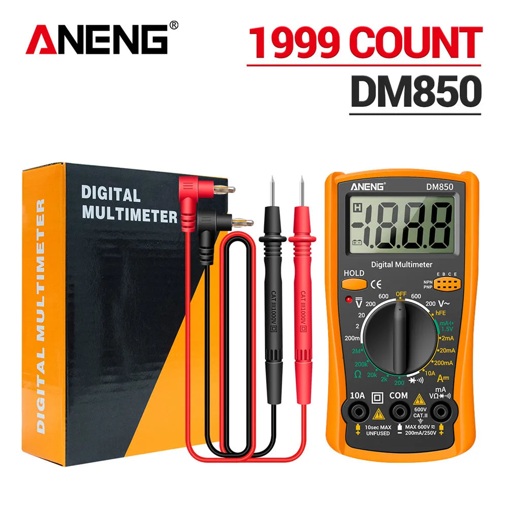 Multimètre numérique automatique professionnel — testeur tension AC/DC, ampèremètre, ohm, 1999 points