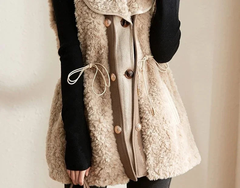 Chalecos de piel de cordero para mujer, Wstring de proximidad, chalecos elegantes de otoño para mujer, nueva colección
