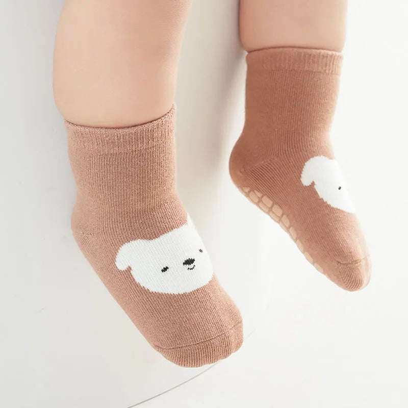 6 pares de calcetines antideslizantes para niños, calcetines de piso cómodos con diseño de zorro y oso de dibujos animados para niños y niñas