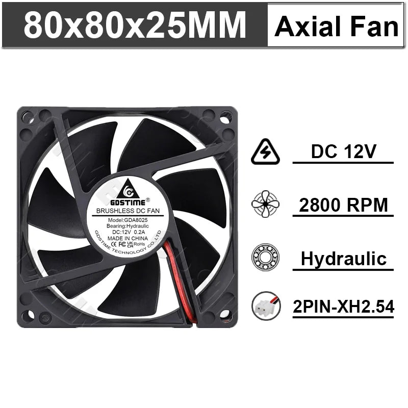 Ventilateur de refroidissement Gdstime 8025 2 broches 48V DC 5V 12V 24V 80mm, ventilateur axial USB à double roulement à billes 80x80x25mm, ventilateur de refroidissement pour boîtier PC 8CM
