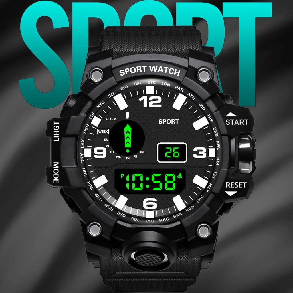 Reloj de pulsera deportivo electrónico de moda para hombre, esfera grande multifuncional impermeable, alarma luminosa, reloj militar para niños y hombres