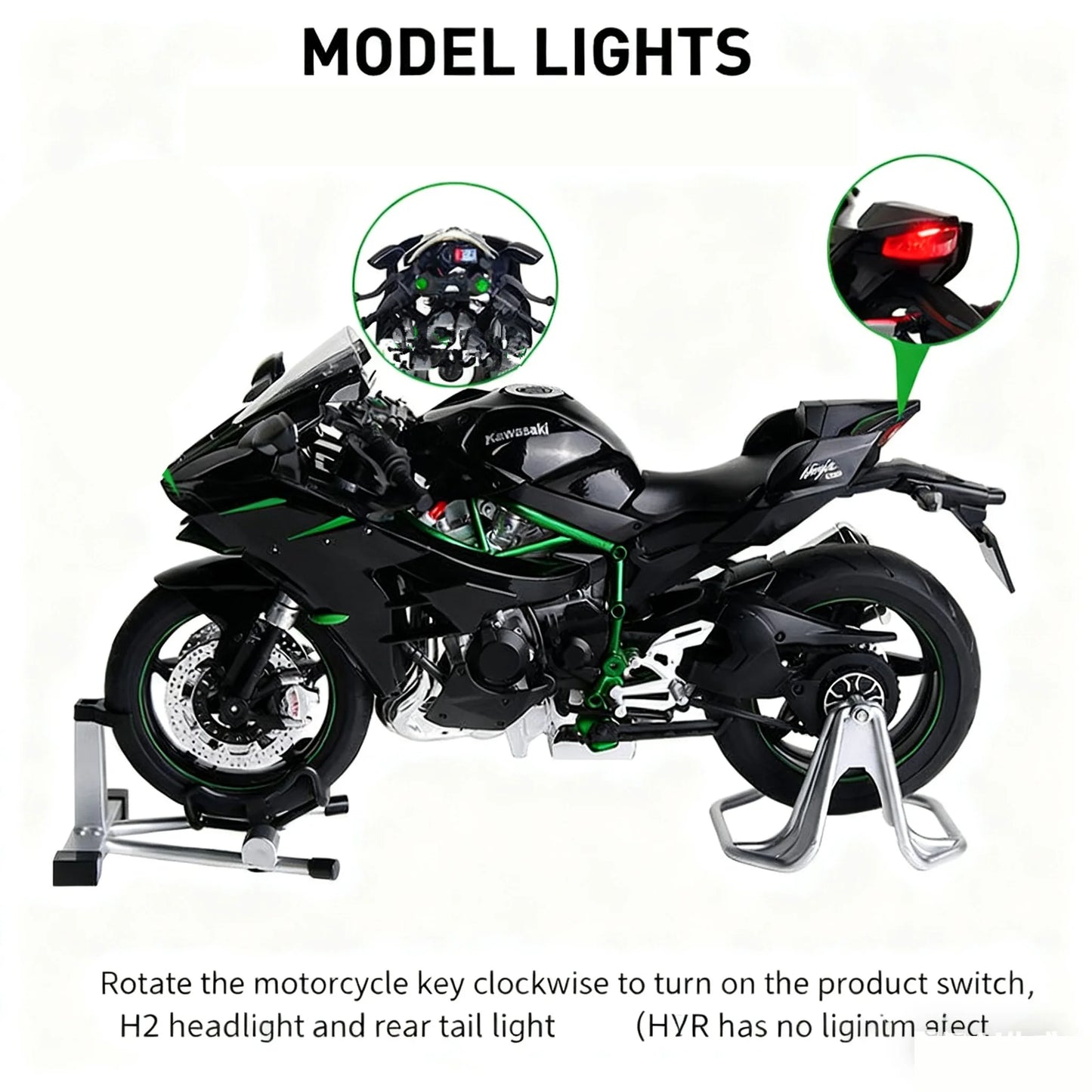 Modèle moto de course en alliage 1:9 — démarrage clé, moulé sous pression, son, lumière, pulvérisation, jouet enfant, cadeau