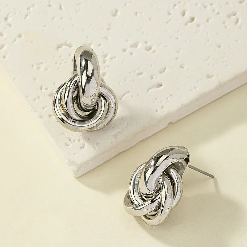 Women's Knot Earrings, Gold Silver Color, Shiny Plating, Trendy Stud, Cute, Everyday Wear, Jewelry