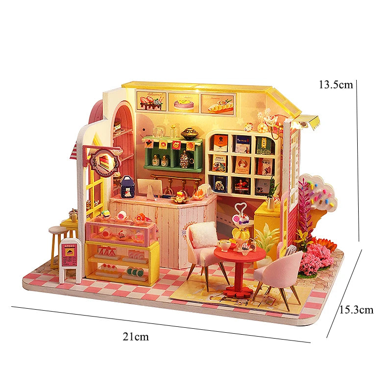 Casa de muñecas de madera, modelo de jardín, puzle 3D, kits de construcción para montar, juguetes, decoración de dormitorio con luces LED, regalo para casa de muñecas, bricolaje