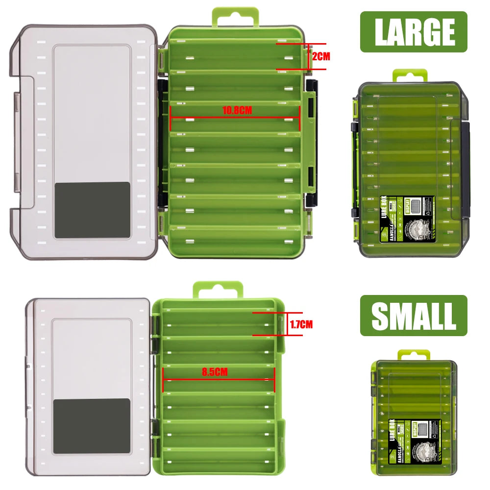Caja de aparejos de pesca con 14 compartimentos, accesorios de pesca, estuche de almacenamiento para anzuelos de señuelo, cajas de almacenamiento de herramientas de pesca de doble cara