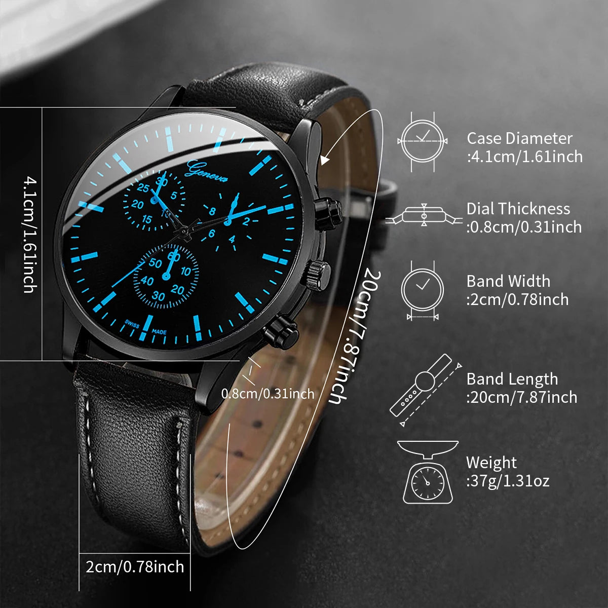 Ensemble Montre Bracelet Collier Homme 3 Pièces — Cuir Décontracté Quartz