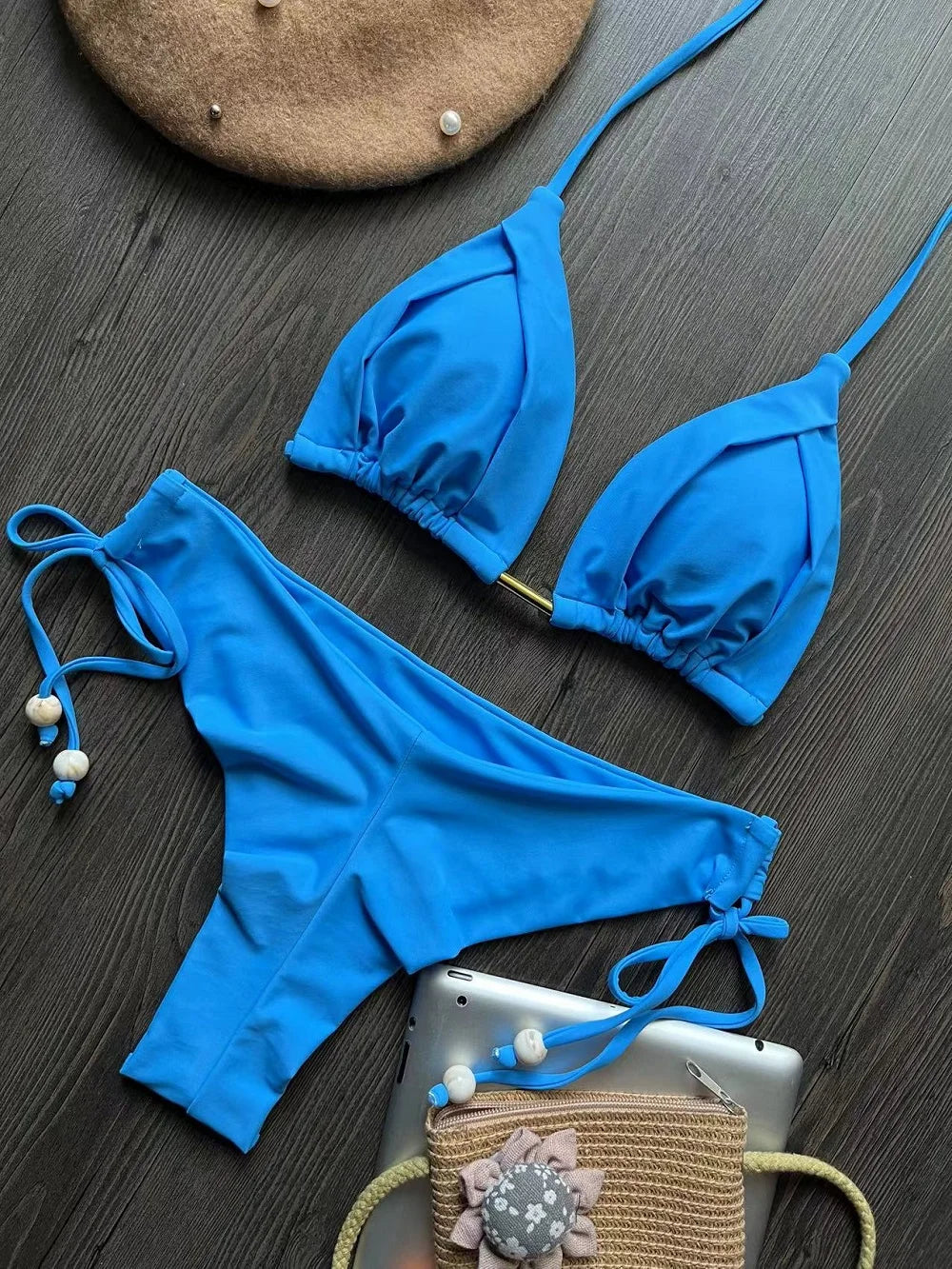 2025 nouveau Triangle Sexy maillot de bain pour femmes Bikinis brésiliens licou maillots de bain Push Up maillot de bain chaîne en métal plage Bikini ensemble