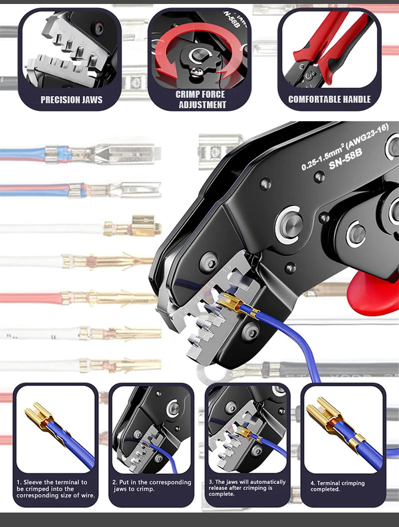 Juego de herramientas de crimpado de trinquete para contactos abiertos Dupont JST MOLEX, terminales Dupont Molex JST TE y pines EPC PCIE SATA SN-58B