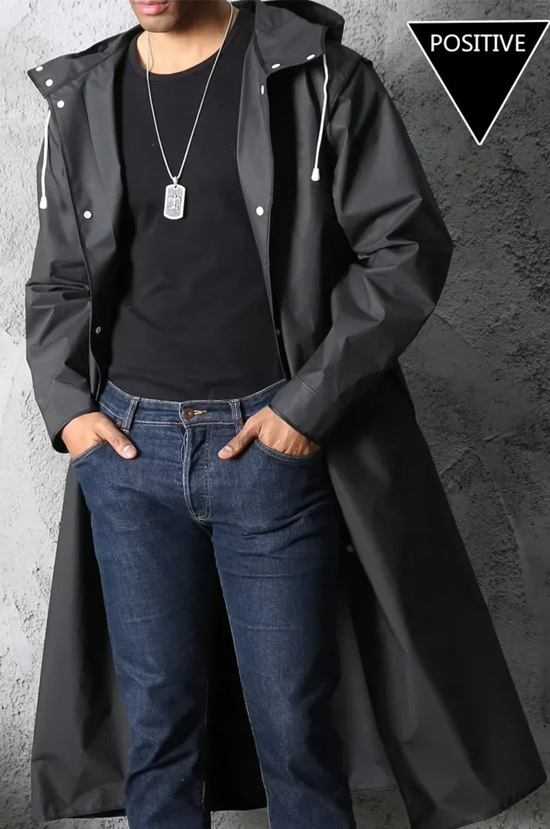 Imperméable long noir de mode pour adultes, imperméable pour femmes et hommes, avec capuche, pour la randonnée en plein air, les voyages, la pêche, l'escalade, épaissi
