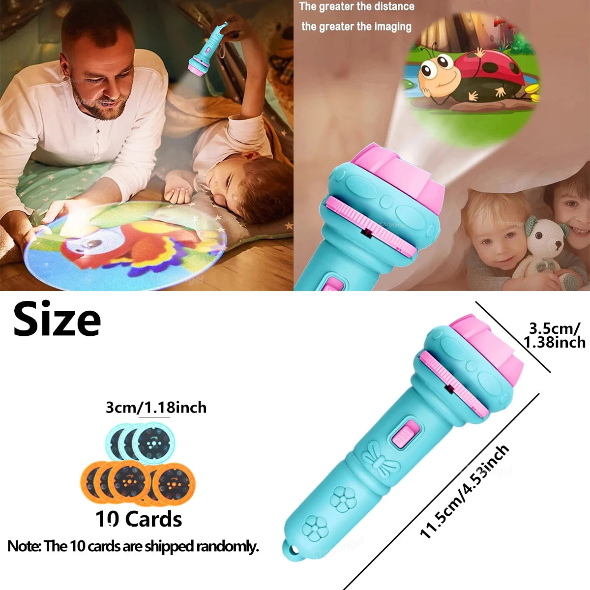 Lampe de Poche Projecteur Enfants — 10 Cartes, 80 Modèles, Jouet Coucher Dessin Animé, Cadeau