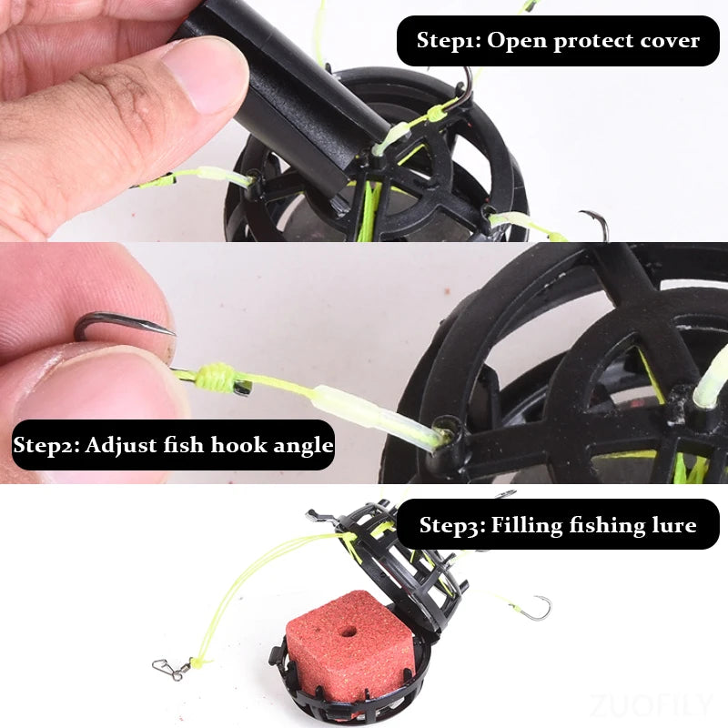 Inverted Bottom Bait Cage, String Hook, Anti-Bottom Fishing Bait Cage, 6 Hooks, PE Line, Group Feeder, Sinkers, Freshwater Fishing