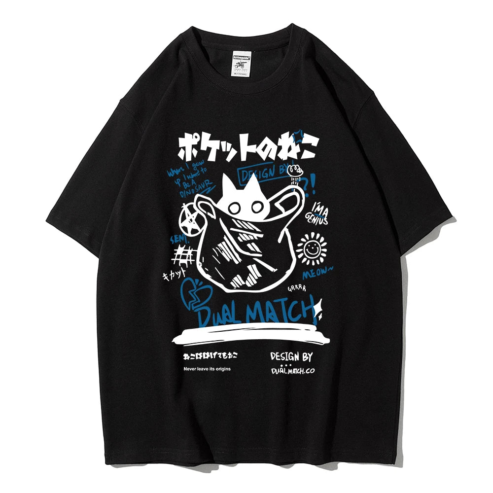 T-Shirt Chat Kawaii Harajuku — Couple Streetwear Y2K Manches Courtes 2024