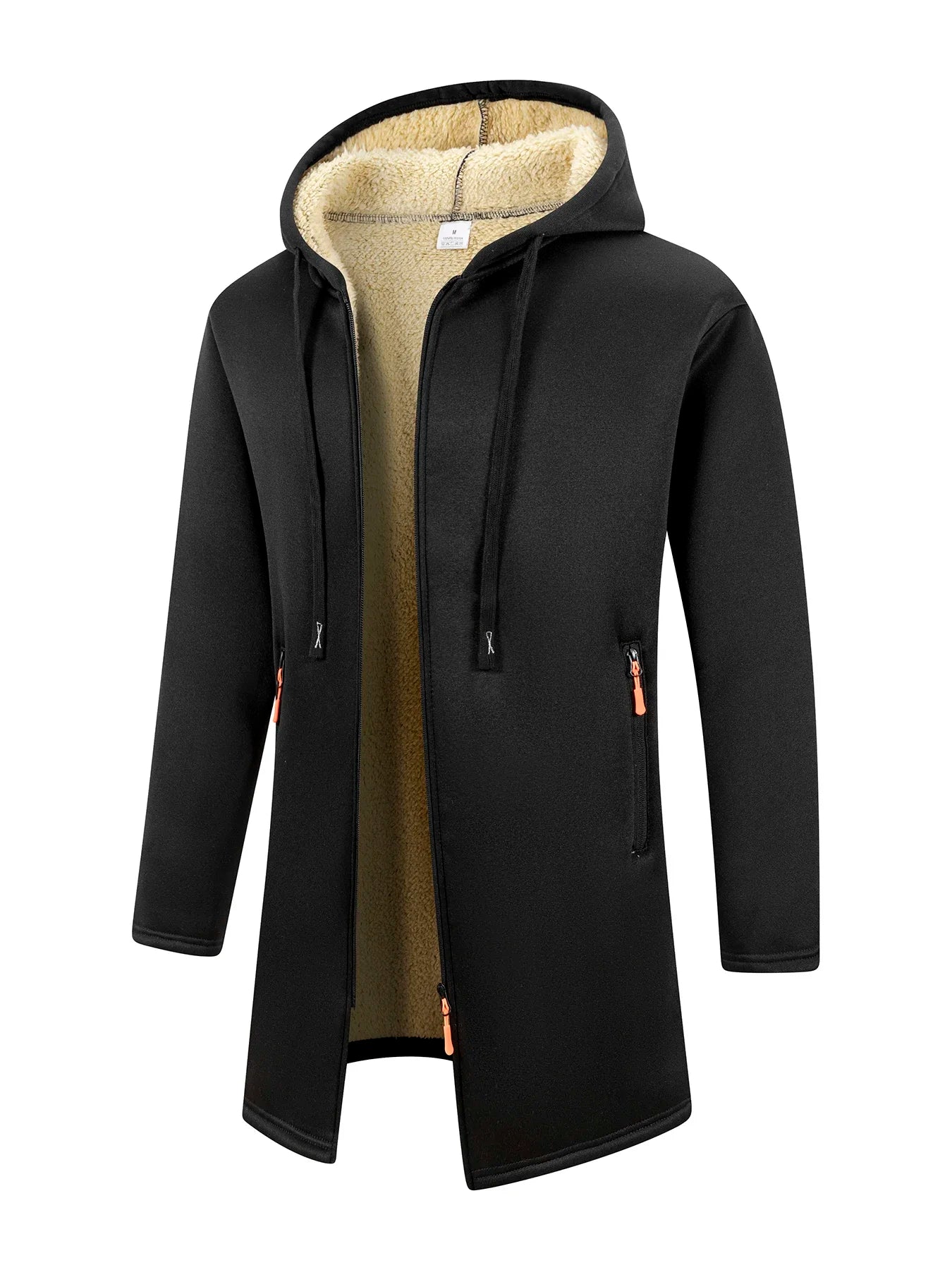 Manteau Long chaud d'hiver pour hommes, veste à fermeture éclair, coupe-vent en polaire épaisse, pardessus coupe-vent décontracté, couleur contrastée, veste à capuche
