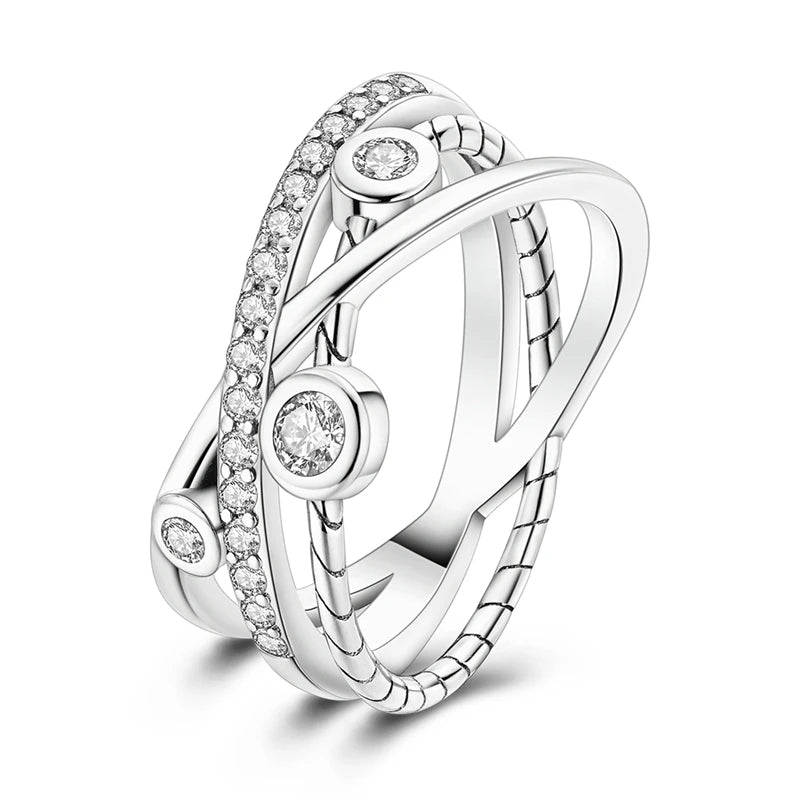 Anillos de plata 925, línea entrelazada, anillos enrollados geométricos de circonita, compromiso romántico, boda, San Valentín, joyería fina, regalo