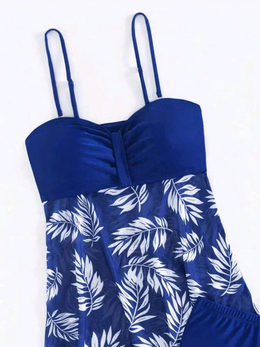 Maillot de Bain Fendu Femme 2024 — Robe Courte Sexy, Taille Haute, Maille Imprimée, Plage