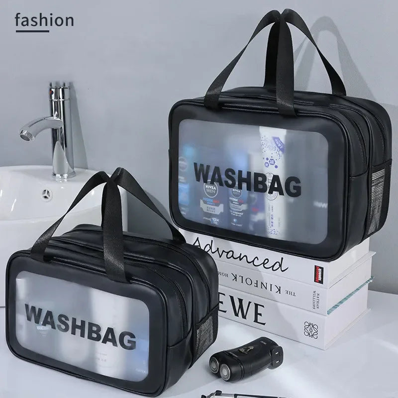 Sac de Maquillage PU Transparent — Séparation Sèche-Humide Voyage & Fitness