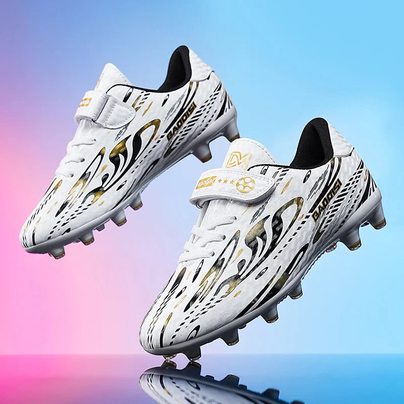 Chaussures de Football TF Enfant & Garçon Cuir Verni Basses — Gazon Synthétique & Futsal, Toutes Saisons