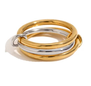 A Niche bicolored copper four-ring jewelry ring, hypoallergenic, Ins Style, stackable artifact, suitable for young women's jewelry