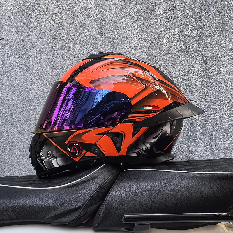 Casque de moto intégral ORZ-B08A, motif Mecha brillant, casque de course, casque de sécurité certifié DOT de Style italien avec Vi teinté