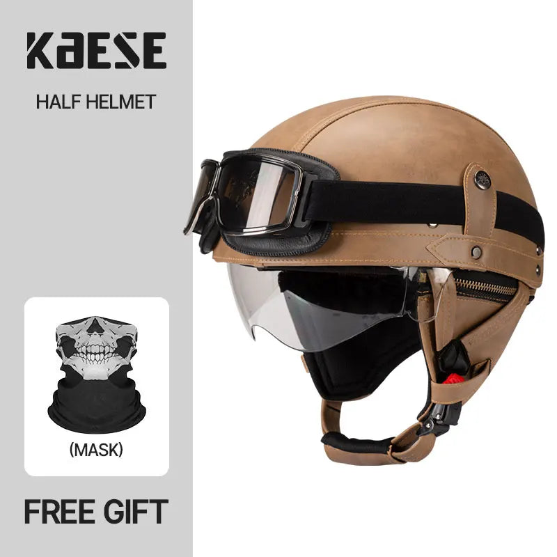 Motorcycle Half-Face Vintage Helmets Men Women Unisex Scooter Summer Helmet Black Brown DOT Approved Helmet