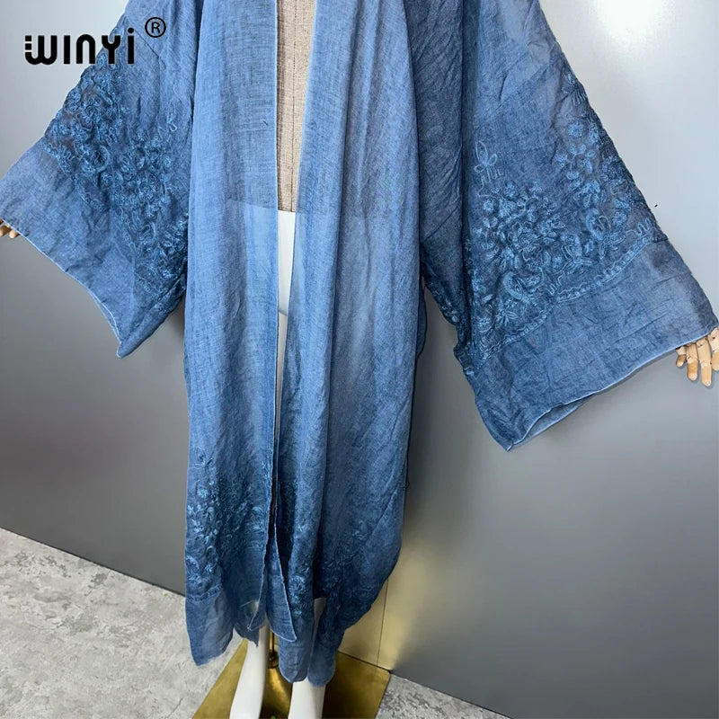 WINYI kimono brodé teint à la main cardigan vêtements de plage robe de soirée abaya dubaï luxe couvertures tenues de plage femmes maxi manteau