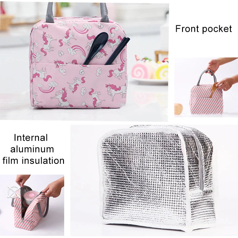 Sac à lunch en toile isotherme portable pour femmes et enfants, motif fonctionnel, glacière, nourriture thermique, sacs de pique-nique