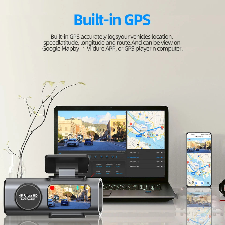 4K Dash Cam GPS WIFI APP 24H Night Vision Optional Rear Mini Lens Car Dashcam DVR Video Recorder Car Camera Black Box