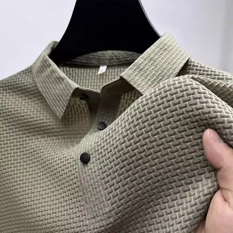 Polo Soie Glacée Homme Manches Courtes — Respirant Creux Mode Affaires Été