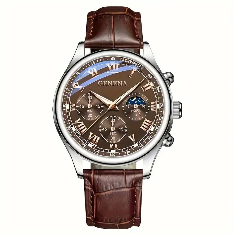 Relojes de negocios de lujo para hombre, correa de cuero, esfera redonda, analógico, de cuarzo, Reloj Hombre (sin caja)