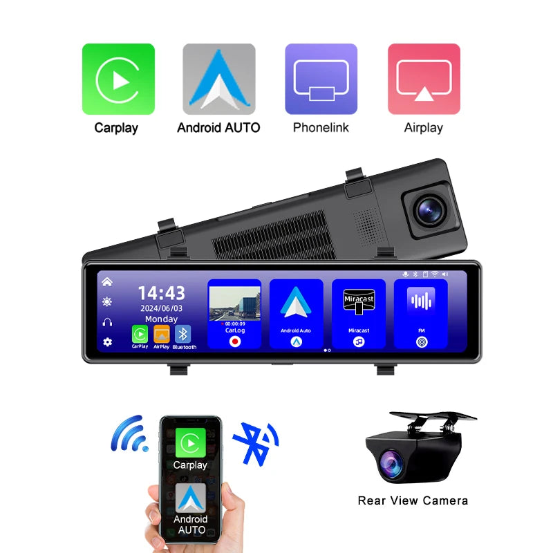 Yangood 4K Mirror Dash Cam DVR Supports Wireless Carplay and Android Auto Loop Recording 24H Parking Monitoring Dashboard Camera