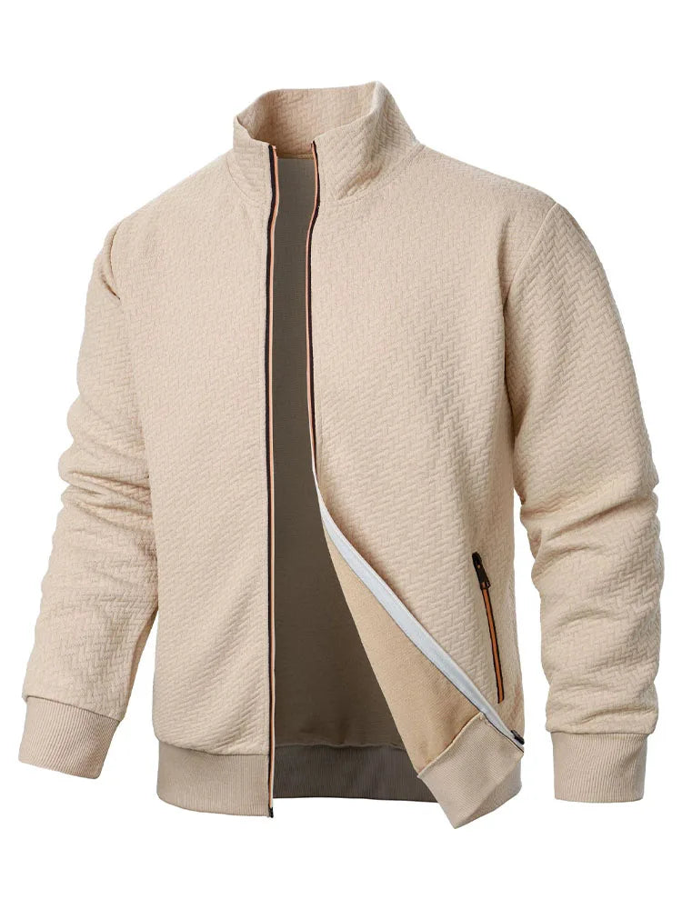 Men's Hooded Jacket with Zipper and Stand-up Collar, Casual Jacquard Cardigan, PVD, Subscriber Document, New Spring Autumn Collection
