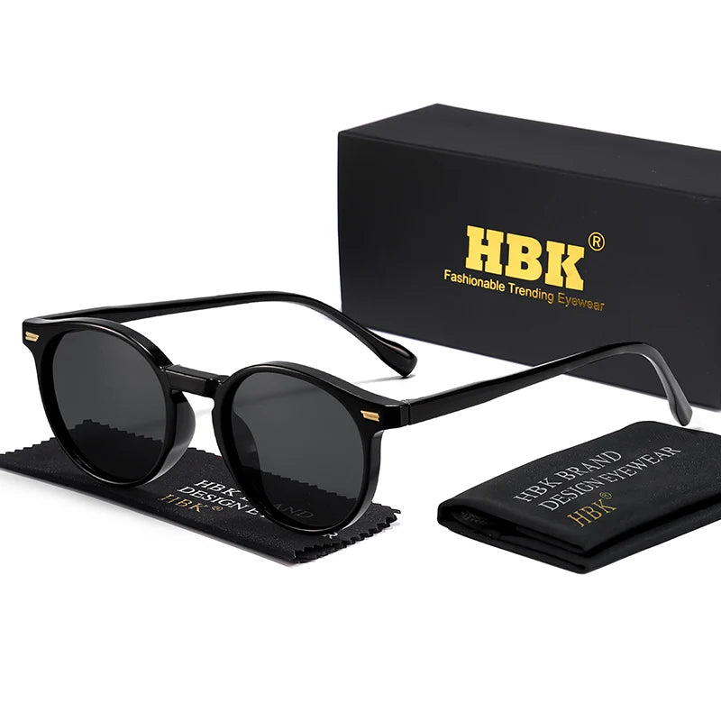 HBK Gafas de sol polarizadas redondas para hombre, montura TR90 a la moda, gafas de sol deportivas para mujer, protección UV400, gafas de sol para hombre