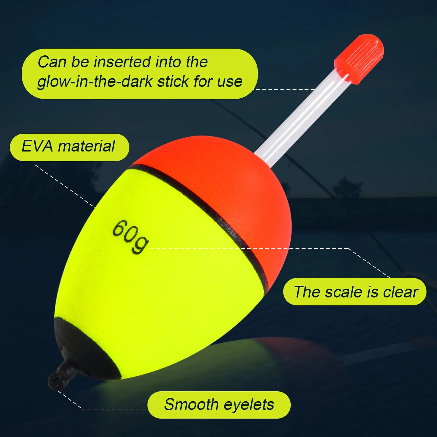 Sougayilang 5 pièces bouée de pêche veilleuse avec haute visibilité EVA Double ruban grande boule de ventre pour la pêche de nuit et longue portée