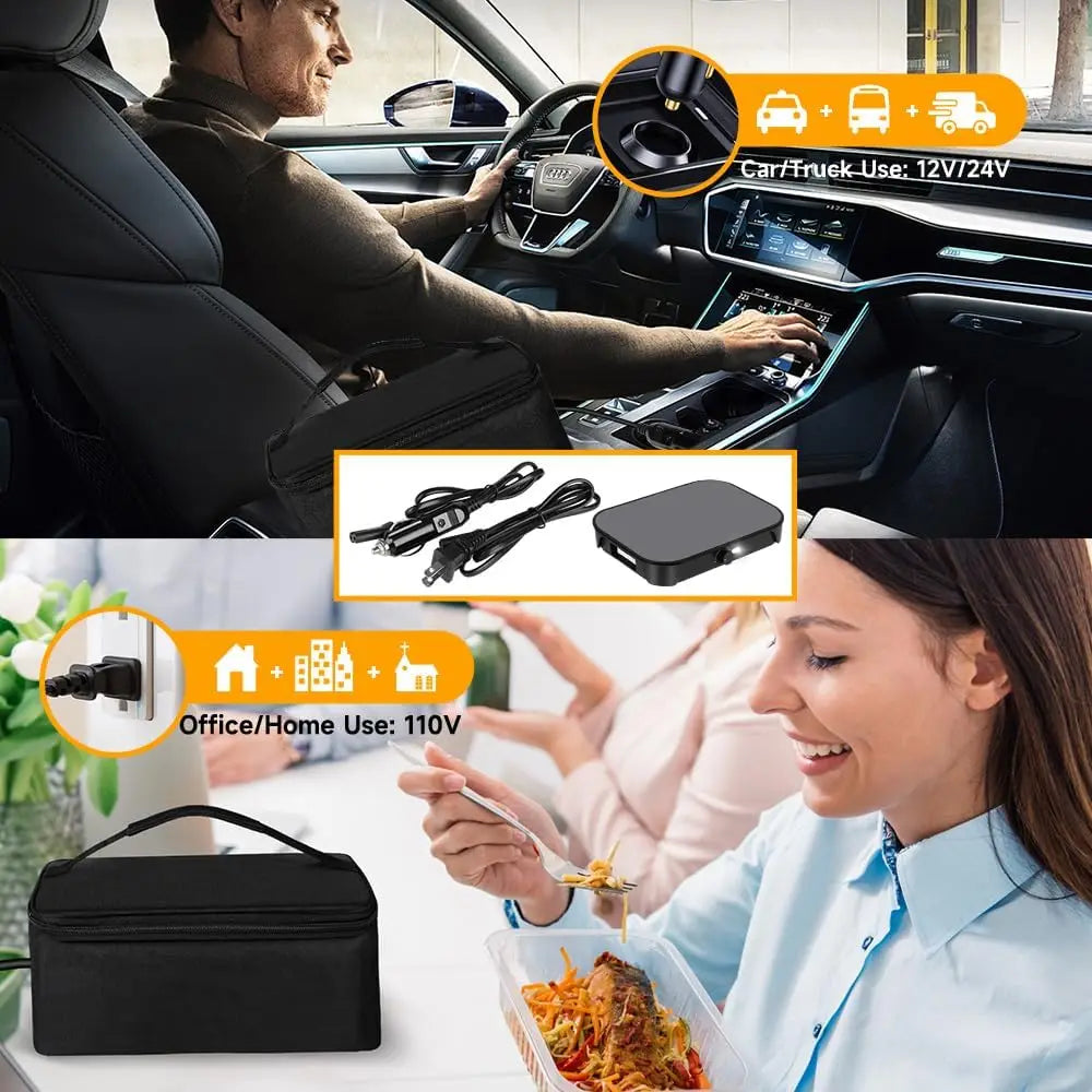 Four portable 100W adjustable food warmer, 12V/24V/110V electric lunch box for adults, personal microwave for reheating