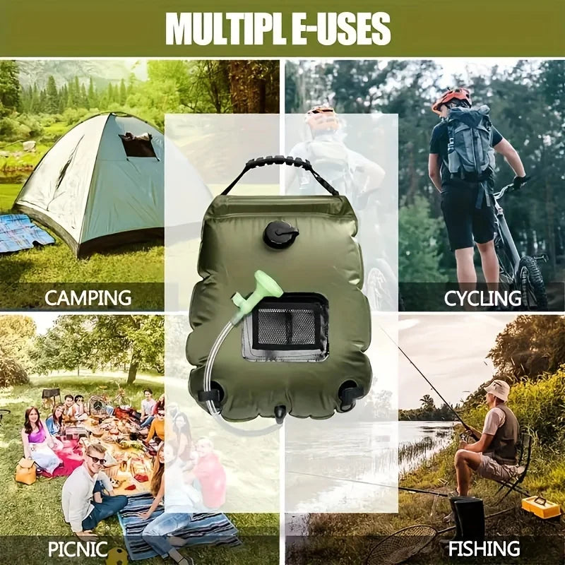 Sac de Douche Camping Portable — Pomme de Douche Réglable & Tuyau Détachable