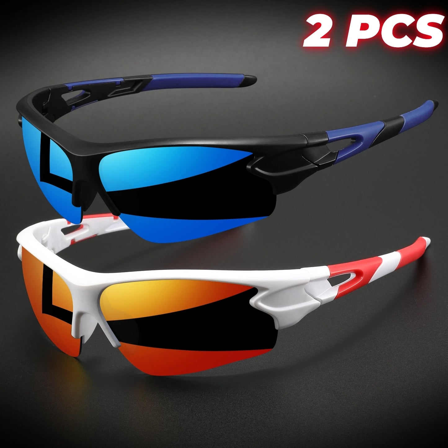 2 pièces lunettes de sport enveloppantes semi-sans monture — cyclisme, randonnée, UV400, anti-buée, unisexe