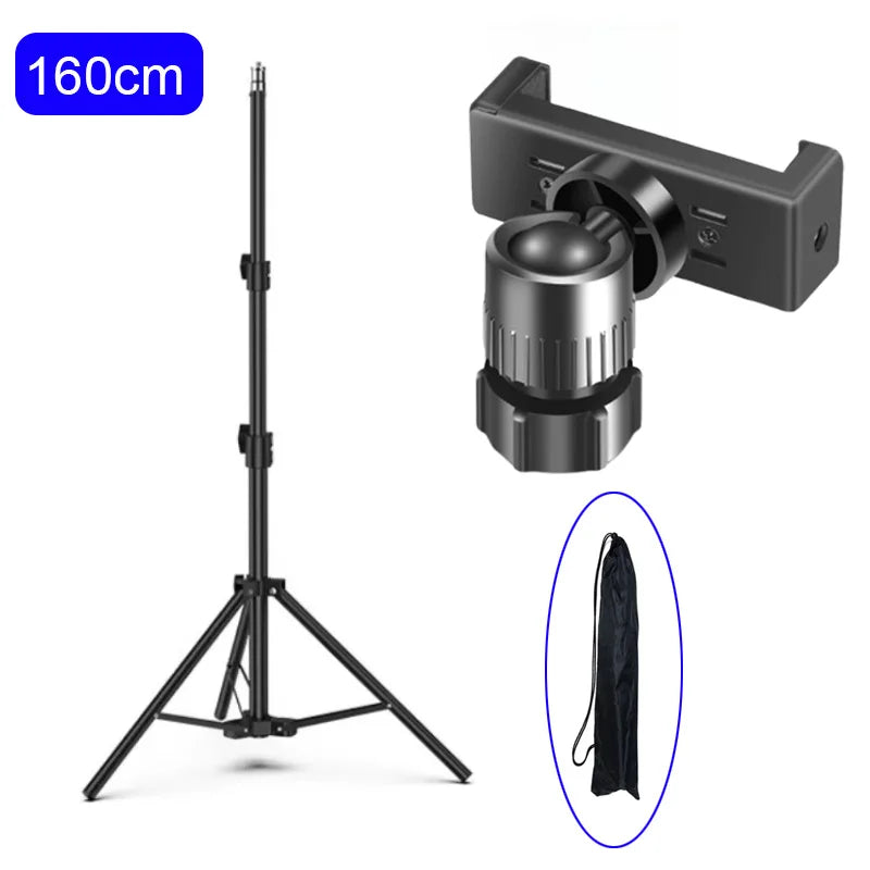 Trépied de diffusion en direct de 160cm, Type d'atterrissage, ancre de caméra, cadre lumineux pour Selfie, thermomètre en métal, support pour téléphone