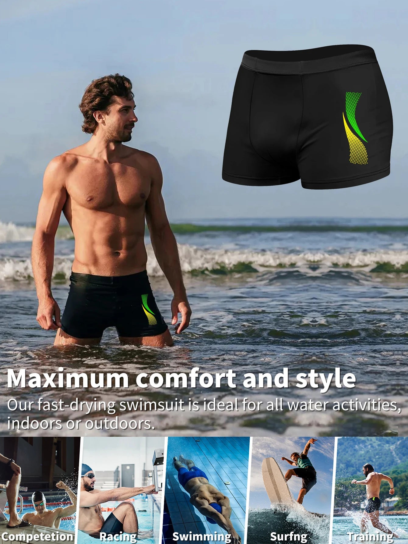 Maillot de bain avec imprimés de mode pour hommes, Boxer de plage à séchage rapide avec cordon de serrage, caleçon de maillot de bain pour garçon