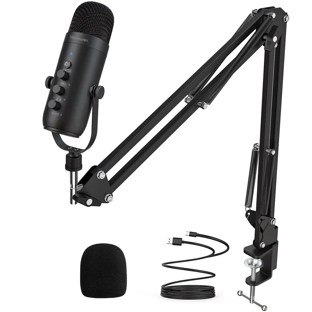 Haomuren – Kit microphone studio USB cardioïde avec bras HON pour enregistrement et podcast