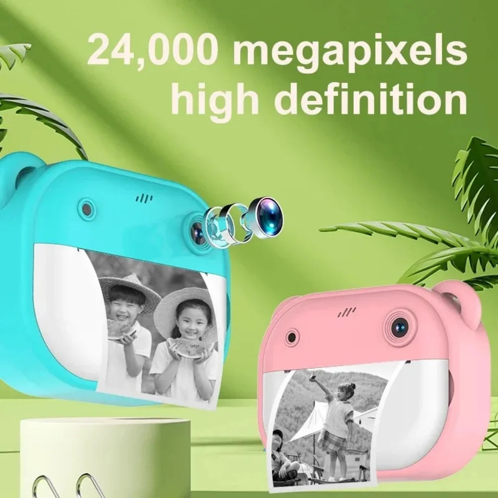 Cámara instantánea para niños, minicámara de vídeo digital para niños, pantalla 1080P, impresión de papel térmico + tarjeta de memoria de 32G