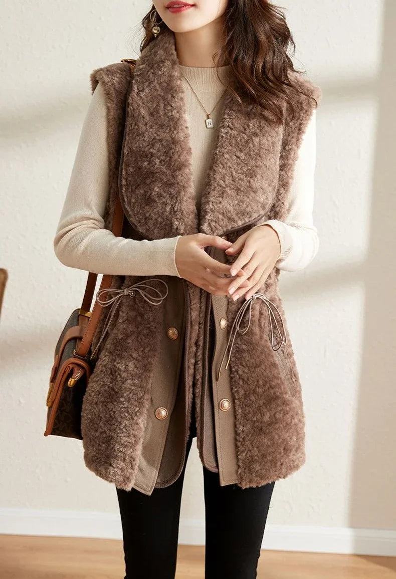 Chalecos de piel de cordero para mujer, Wstring de proximidad, chalecos elegantes de otoño para mujer, nueva colección