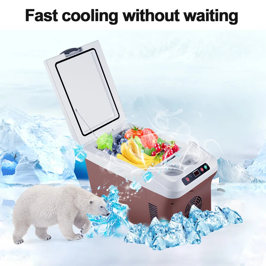 Mini réfrigérateur portable 15L — écran LED, super refroidissement, voiture, maison, camping
