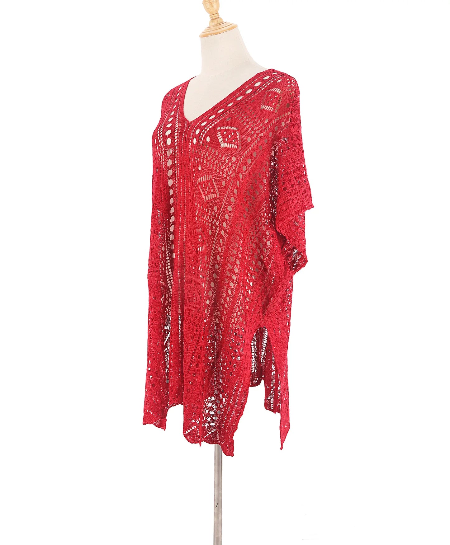 Robe tunique longue crochet blanc tricoté — plage, paréo, bikini, cache-maillot, 2025