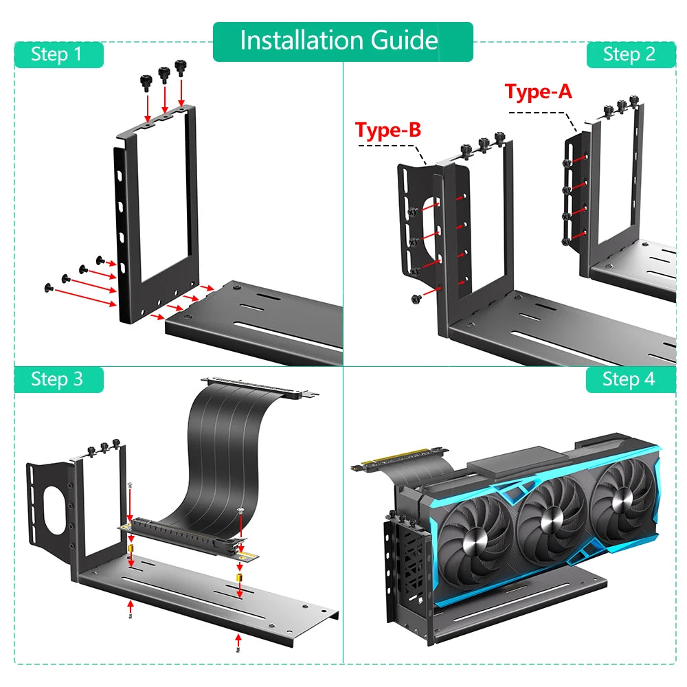Câble Riser PCI-E 4.0/5.0 X16 TISHRIC pour Carte Graphique, Blindage EMI, Extension Flexible Express Gen 4 pour GPU