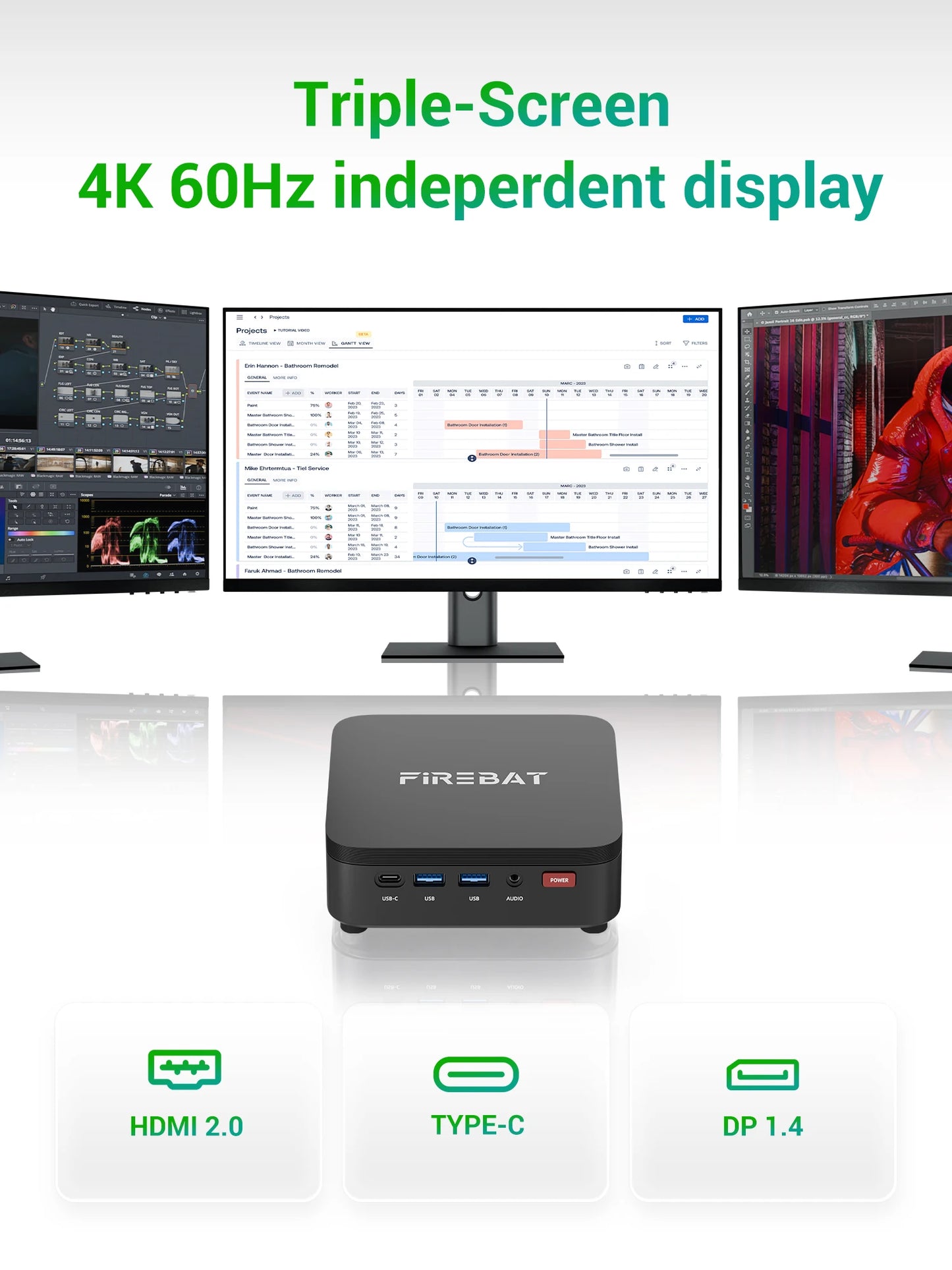 FIREBAT R3 MINI PC AMD Ryzen 5 7430U 6C/12T MAX 4.3GHz 16GB LPDDR4 RAM 512GB SSD WIFI6 BT5.2 Windows 11 Ordinateur de bureau